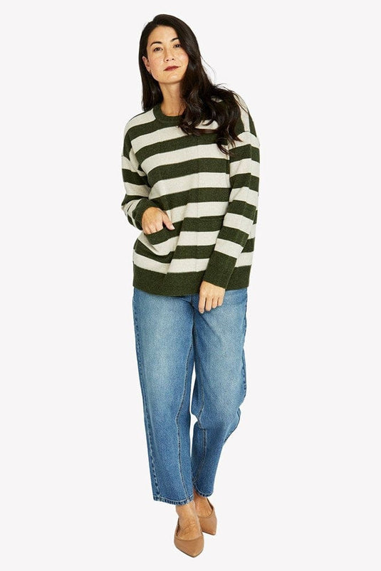 Jump Womens 2 Pocket Stripe Pullover - Thyme/Snow