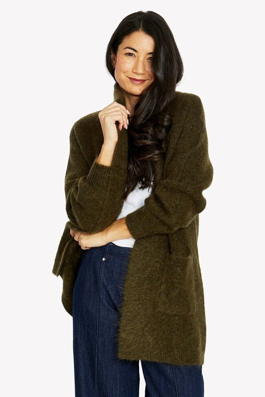 Jump Womens Luxe Long Cardigan - Dark Olive