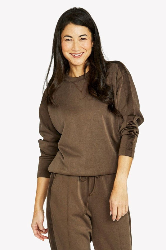 Jump Womens Satin Trim Lounge Top - Cocoa