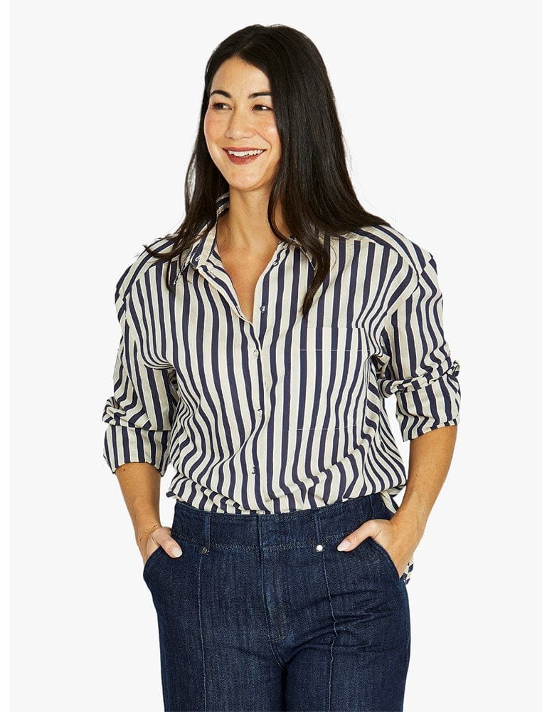 Load image into Gallery viewer, Jump Womens Ribbon Stripe Shirt - Ink/Barley
