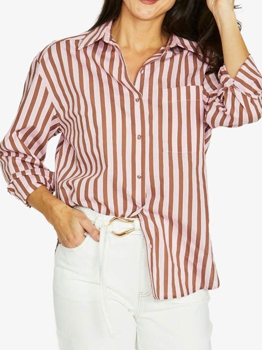 Jump Womens Ribbon Stripe Shirt - Pecan/Pink
