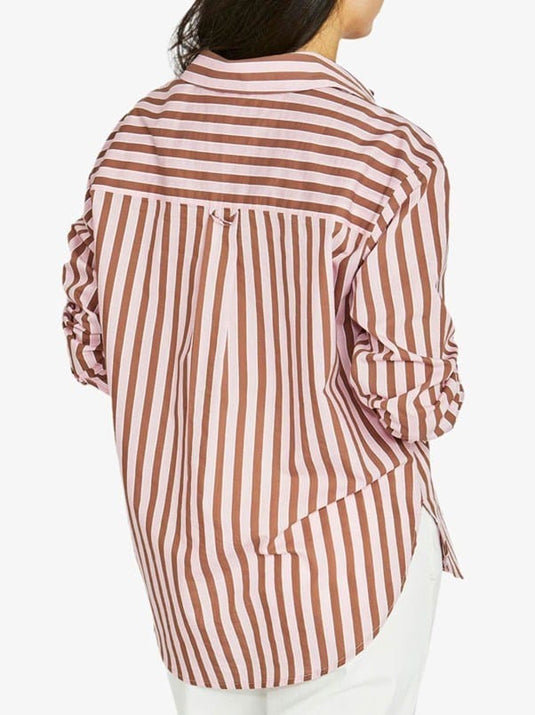 Jump Womens Ribbon Stripe Shirt - Pecan/Pink