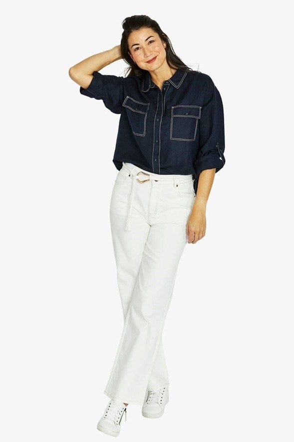 Load image into Gallery viewer, Jump Womens Contrast Stitch Shirt in Navy
