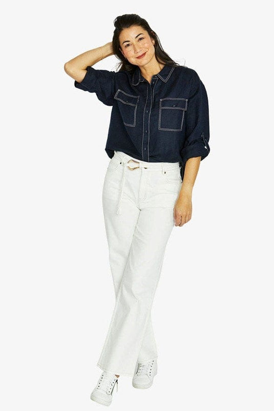 Jump Womens Contrast Stitch Shirt in Navy