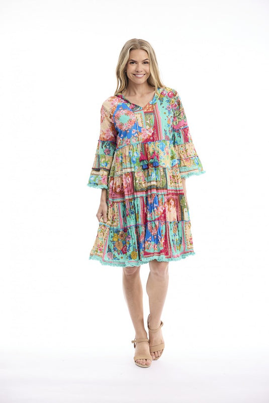 Orientique Womens Foulard Fleurs Dress Layers