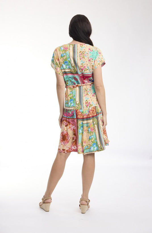 Orientique Womens Foulard Fleurs Dress V Neck ButtonThrough Short