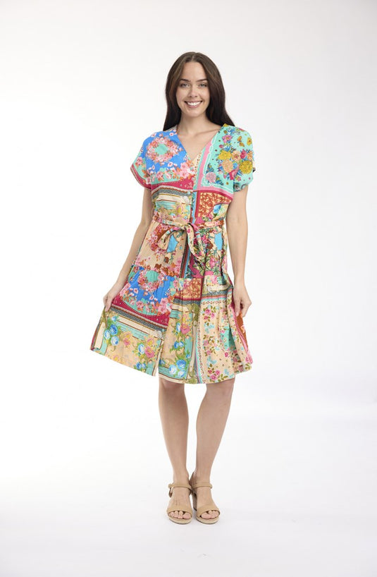Orientique Womens Foulard Fleurs Dress V Neck ButtonThrough Short