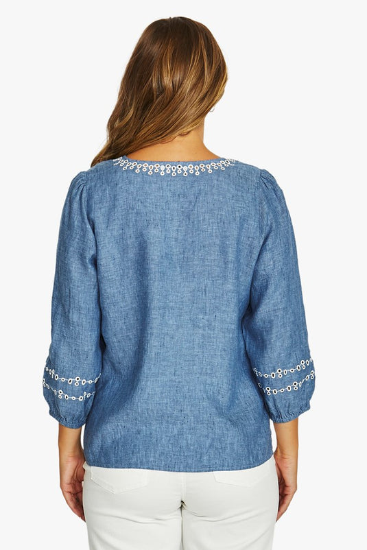 Jump Womens Contrast Eyelet Top