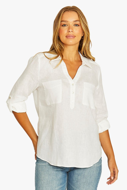 Jump Womens Half Placket Shirt - White