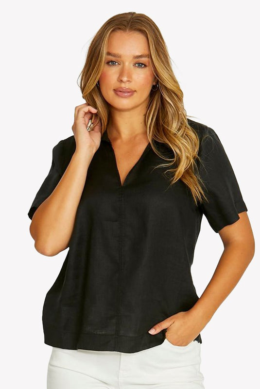 Jump Womens Open Collar Short Sleeve Top