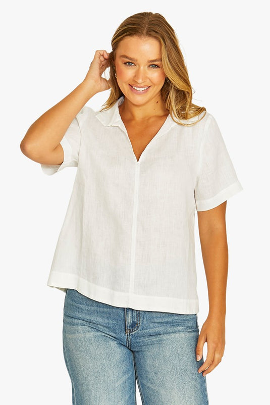 Jump Womens Open Collar Short Sleeve Top