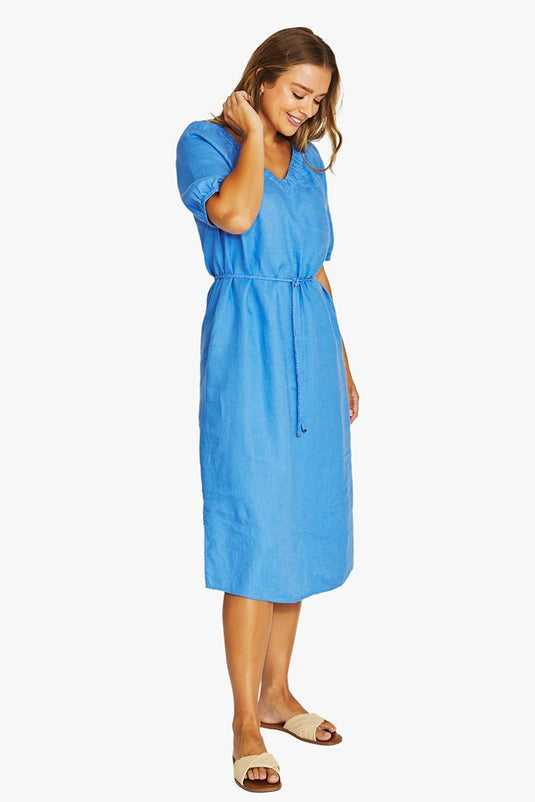 Jump Womens Gathered Waist V-Neck Dress