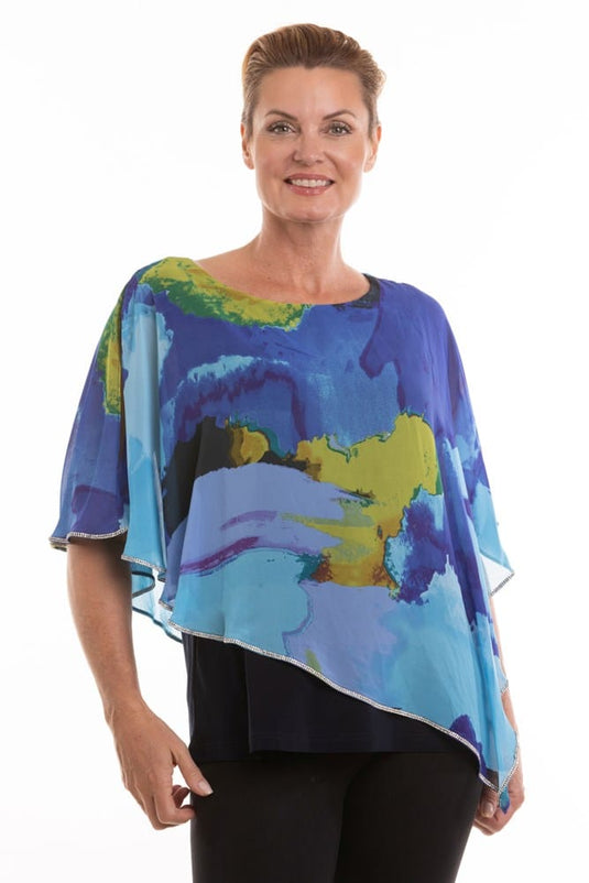 Kleio Womens Asymmetrical Abstract Blouse