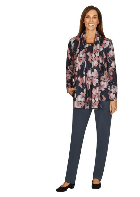 Jillian Womens Blush Floral Top and Straight