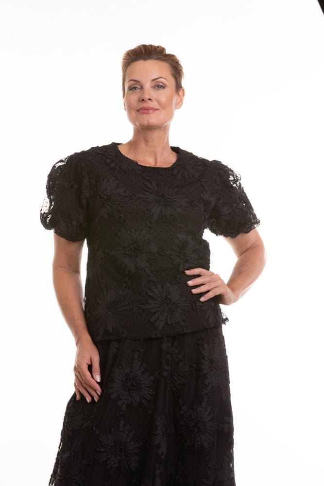 Load image into Gallery viewer, Kleio Womens Black Applique Floral Top
