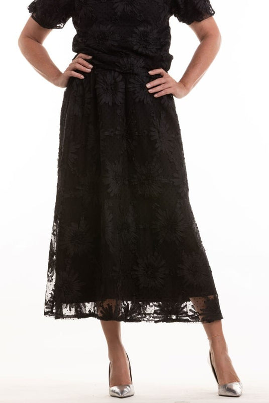 Kleio Womens Black Applique Floral Skirt