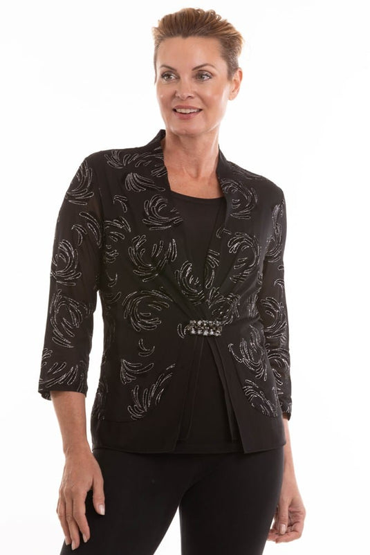 Kleio Womens Sparkly Black Blouse