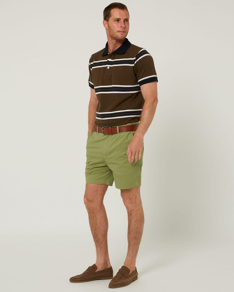 Load image into Gallery viewer, Pilbara Mens Striped Pocket Polo - Olive/White/Navy
