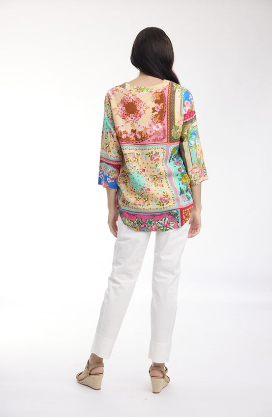 Orientique Womens Foulard Fleurs Top Pleated