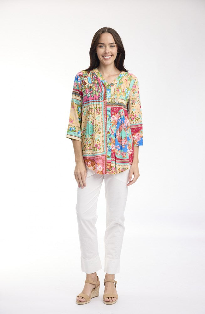 Load image into Gallery viewer, Orientique Womens Foulard Fleurs Top Pleated
