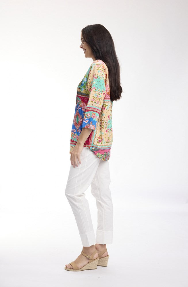 Load image into Gallery viewer, Orientique Womens Foulard Fleurs Top Pleated
