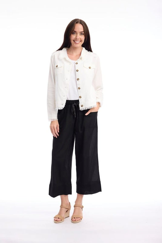 Orientique Womens Linen Blend Fringe Jacket