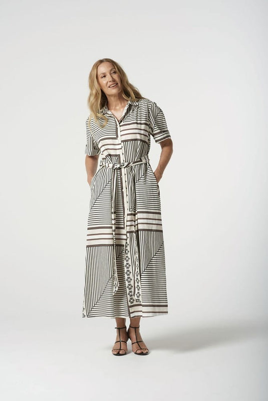 Goondiwindi Cotton Womens Maxi Square Print Shirt Dress