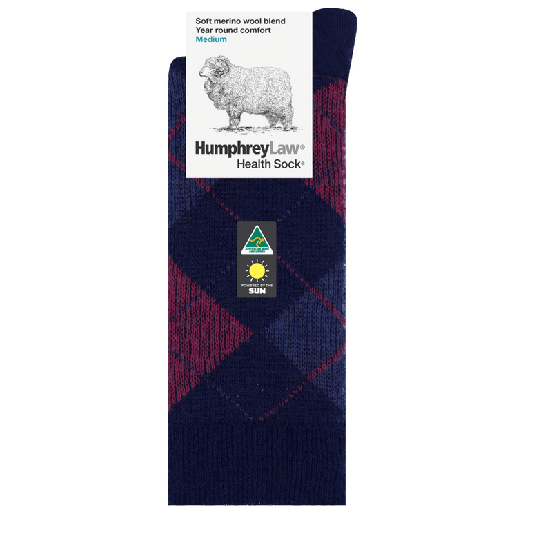 Load image into Gallery viewer, Humphrey Law Fine Merino Wool/Polyester Argyle Patterned Health Sock
