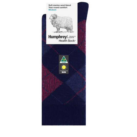 Humphrey Law Fine Merino Wool/Polyester Argyle Patterned Health Sock