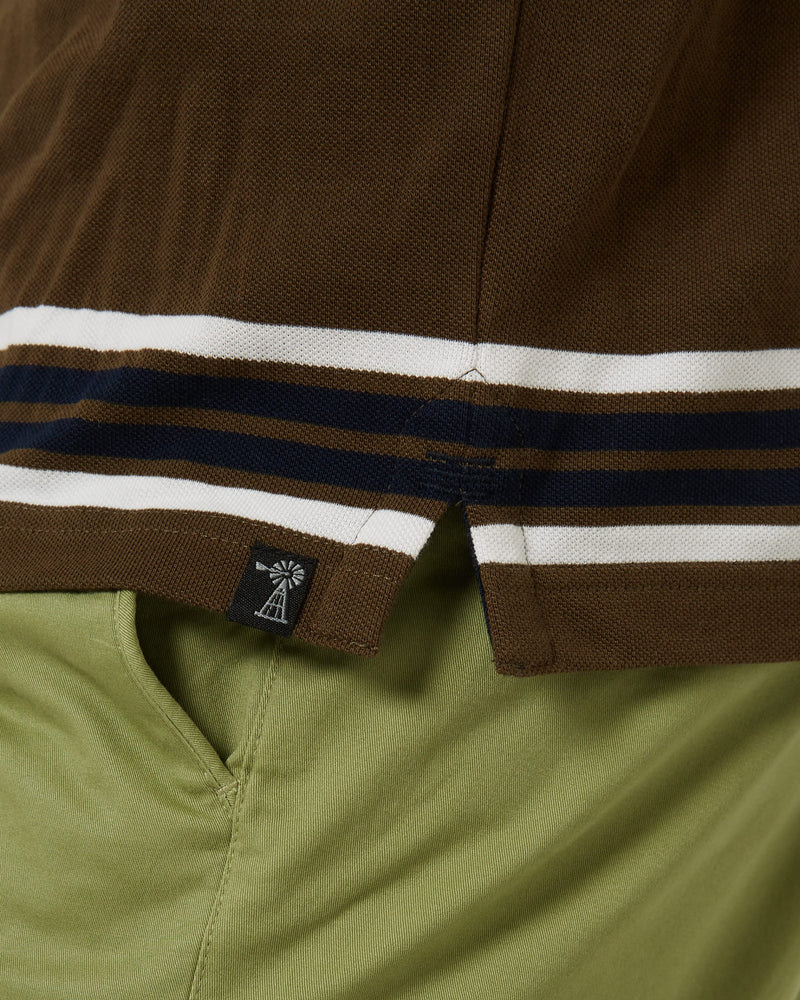 Load image into Gallery viewer, Pilbara Mens Striped Pocket Polo - Olive/White/Navy
