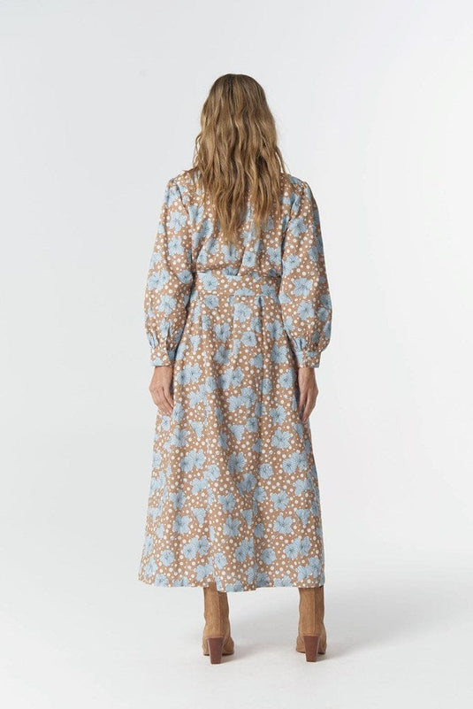 cotton club maxi dress Frankie Blue Tie-Strap Striped Floral Midi Dress XS