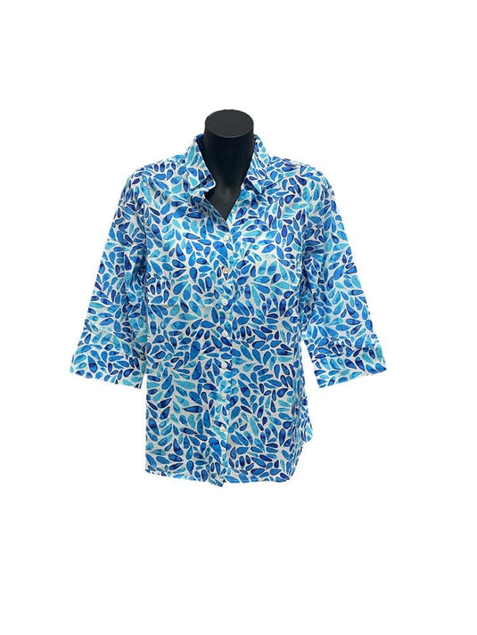 Jillian Womens Aquamarine Print Shirt