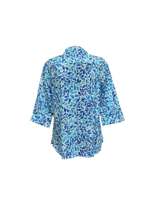 Jillian Womens Aquamarine Print Shirt