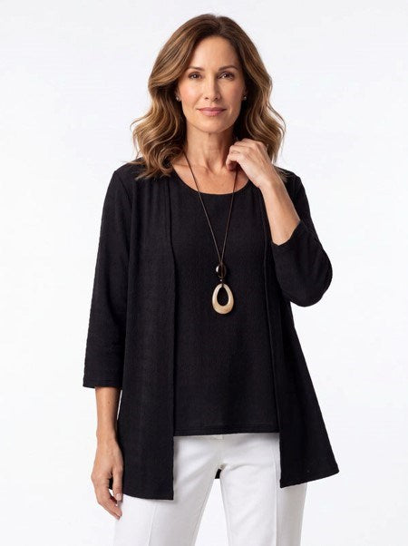 Jillian Womens Textured Knit Cardigan - Black