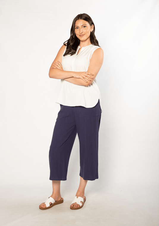 Equinox Womens Linen Blend 3/4 Length Pant with Pockets