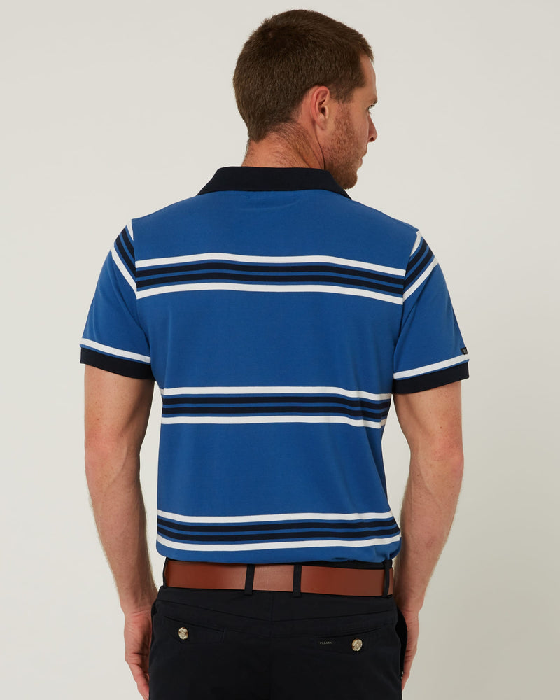 Load image into Gallery viewer, Pilbara Mens Striped Pocket Polo - Deep Blue/White/Navy
