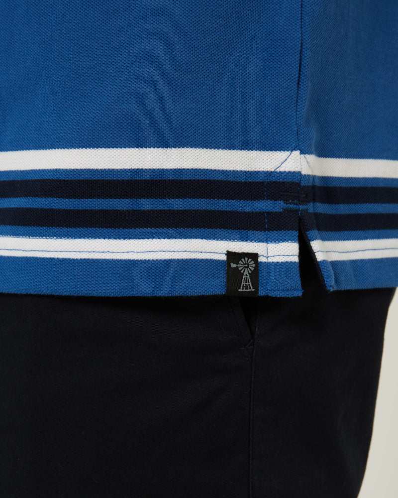 Load image into Gallery viewer, Pilbara Mens Striped Pocket Polo - Deep Blue/White/Navy
