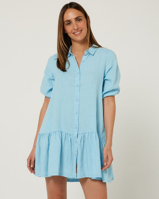 Pilbara Womens Monica Linen 3/4 Sleeve Dress - Charcoal