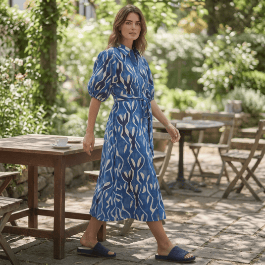 Equinox Womens Ocean Blue Print Belted Shirtmaker Midi Dress