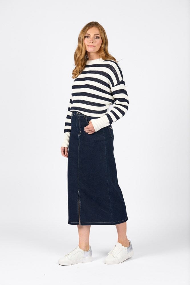 Load image into Gallery viewer, Vassalli Womens Midi Skirt Dark - Ink Denim
