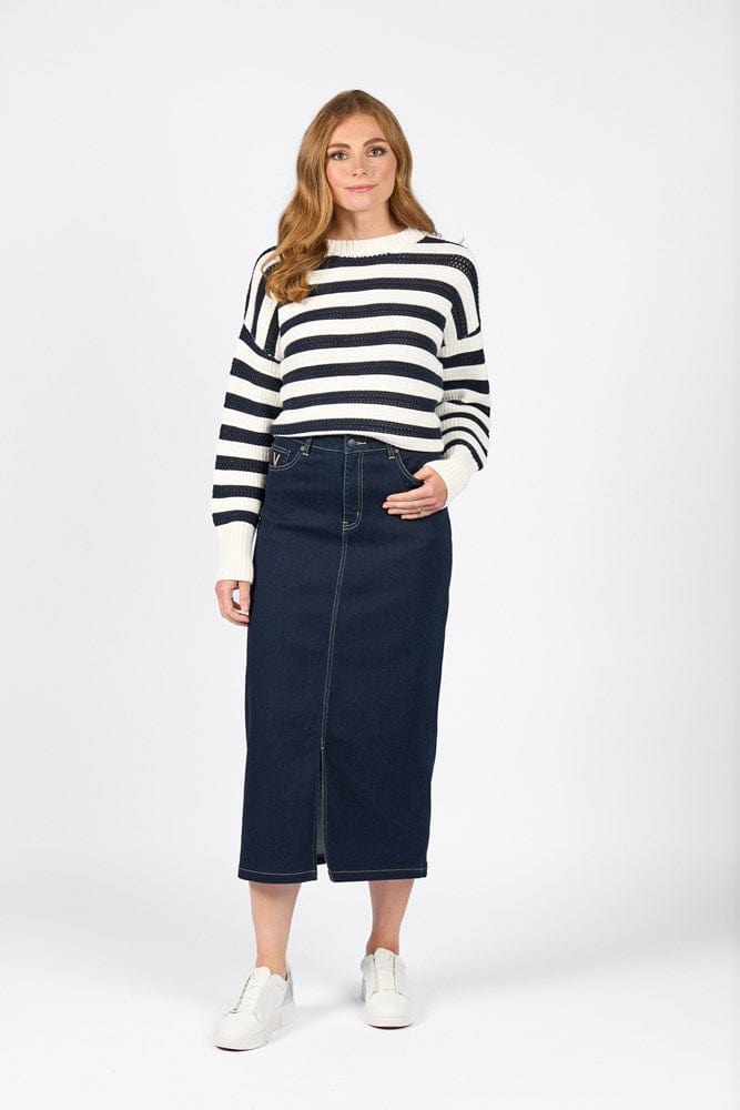 Load image into Gallery viewer, Vassalli Womens Midi Skirt Dark - Ink Denim
