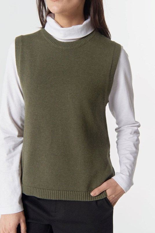 Goondiwindi Cotton Amber Merino Cotton Knit Vest - Green