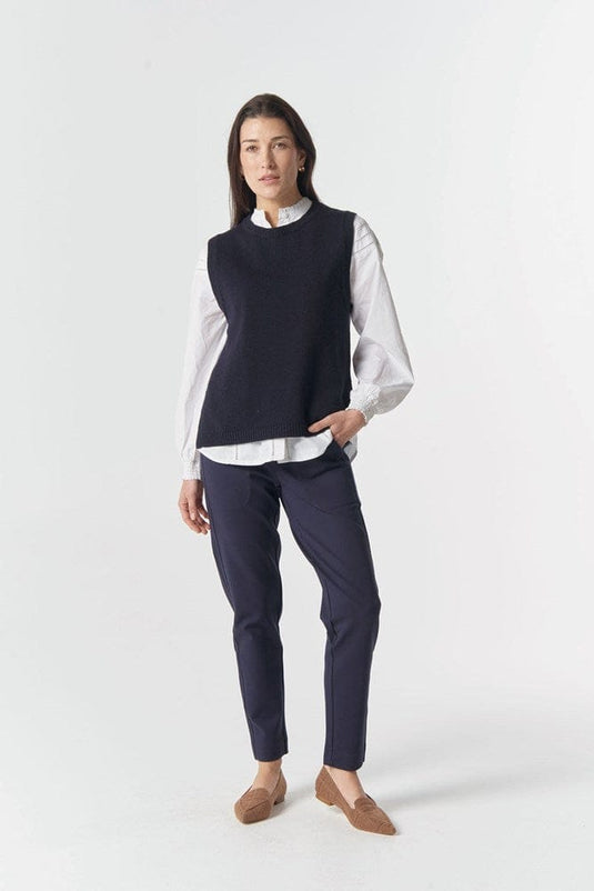 Goondiwindi Cotton Amber Merino Cotton Knit Vest - Navy