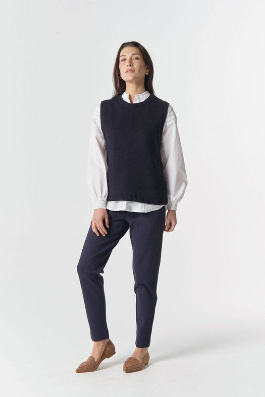 Goondiwindi Cotton Amber Merino Cotton Knit Vest - Navy