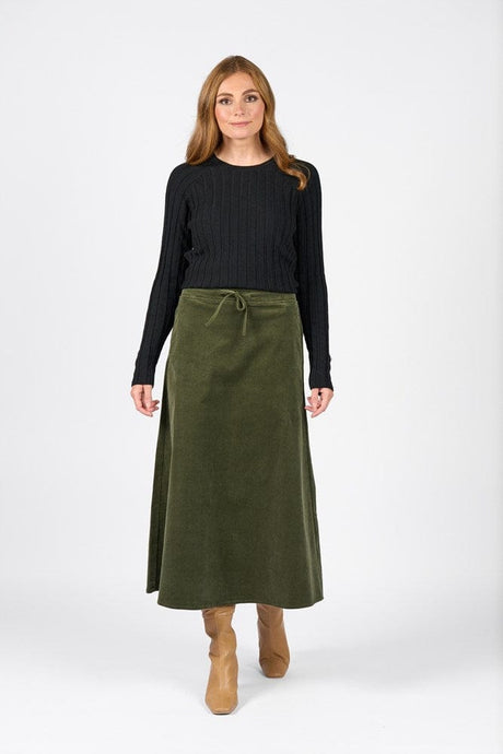 Vassalli Womens A-Line Cord Skirt - Deep Sage