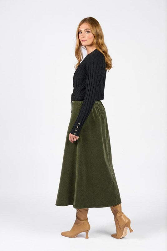 Vassalli Womens A-Line Cord Skirt - Deep Sage