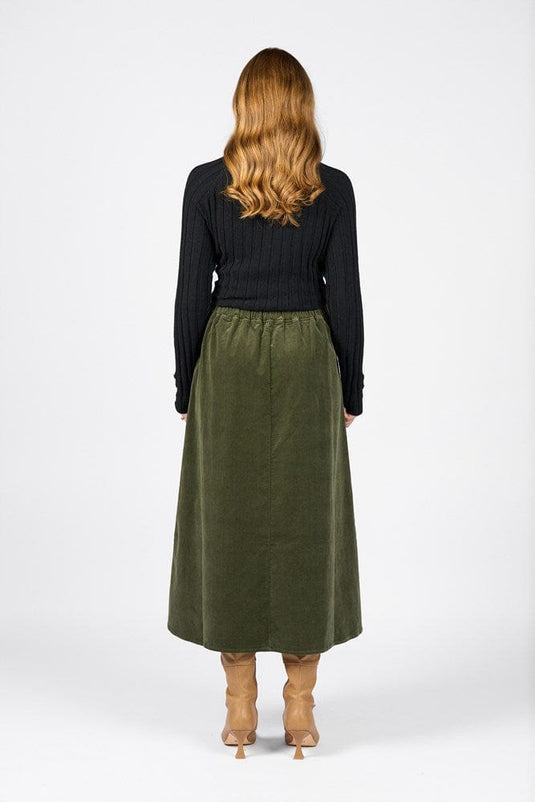 Vassalli Womens A-Line Cord Skirt - Deep Sage