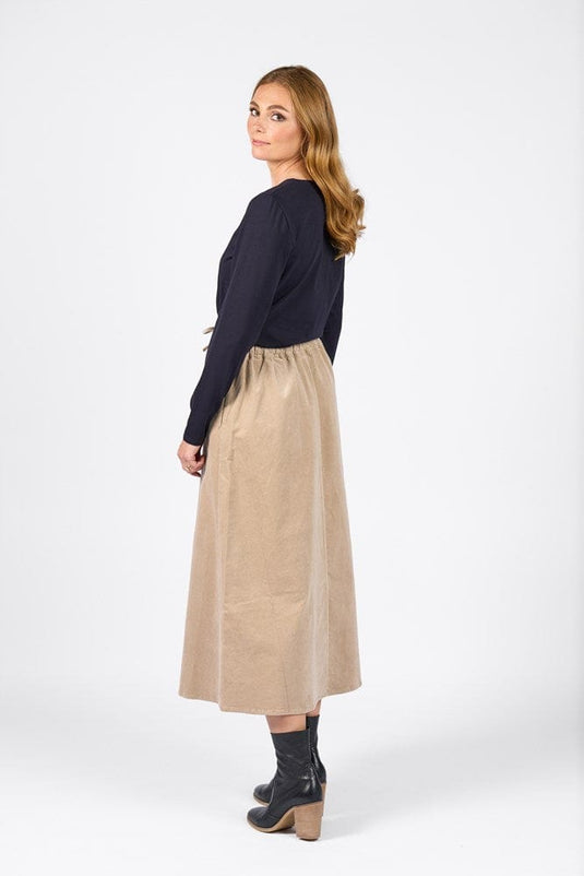 Vassalli Womens A-Line Cord Skirt - Oat