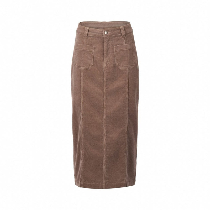 Load image into Gallery viewer, Vassalli Womens Mid Length Cord Skirt - Taupe
