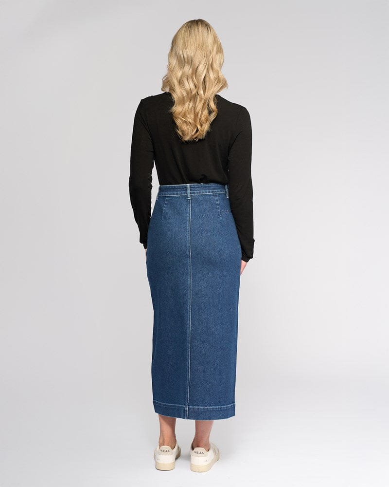 Load image into Gallery viewer, Vassali Rook Denim Skirt - Dark Blue
